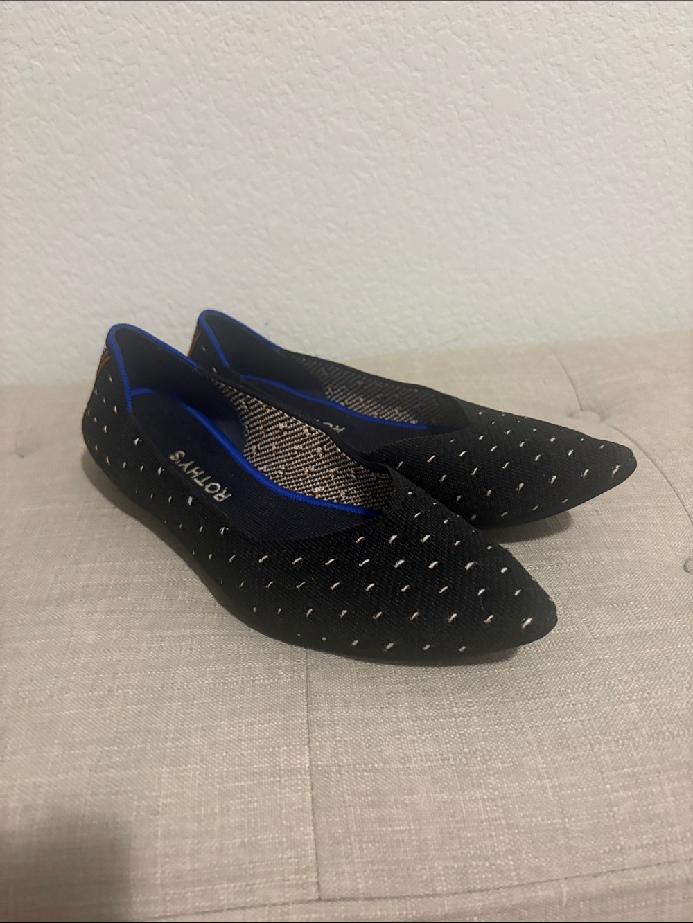 Rothy's Black and white polka dot point shoe 9.5